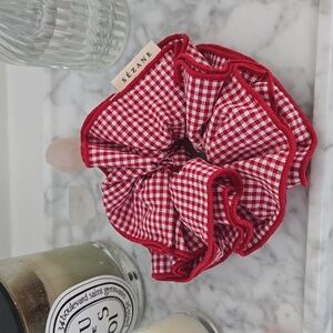 Sezane Red Gingham Fabric Scrunchie, EUC, French Sophistication Lux